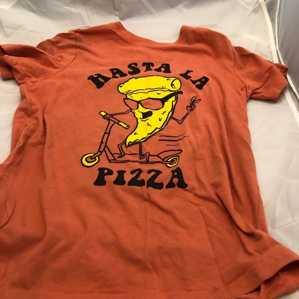 Kids Hasta La Pizza Graphic Tee - Orange with Yellow Print